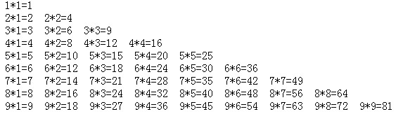 php趣味100例 - php输出九九乘法表